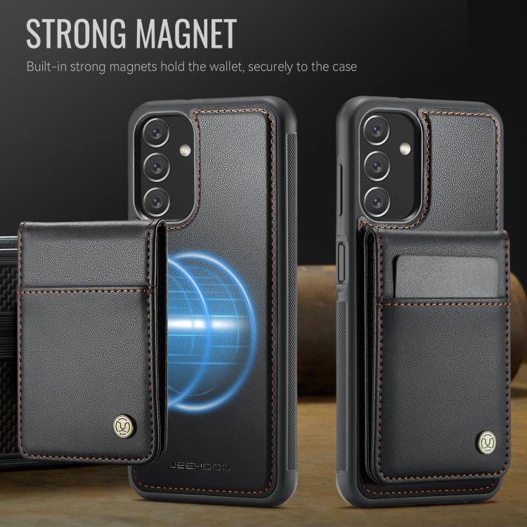 For Samsung Galaxy A13 4G JEEHOOD J06 British Style RFID MagSafe Card Bag PU Phone Case(Black)