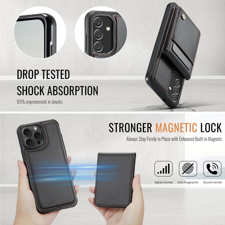 For Samsung Galaxy A13 4G JEEHOOD J06 British Style RFID MagSafe Card Bag PU Phone Case(Black)