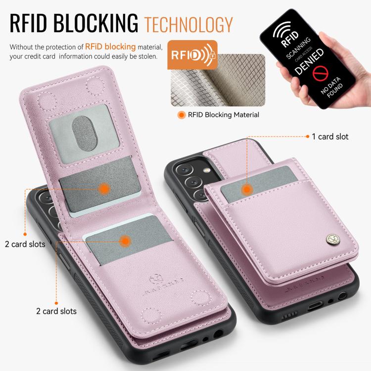 For Samsung Galaxy A13 4G JEEHOOD J06 British Style RFID MagSafe Card Bag PU Phone Case(Pink)