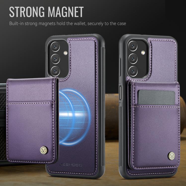 For Samsung Galaxy A13 5G JEEHOOD J06 British Style RFID MagSafe Card Bag PU Phone Case(Purple)