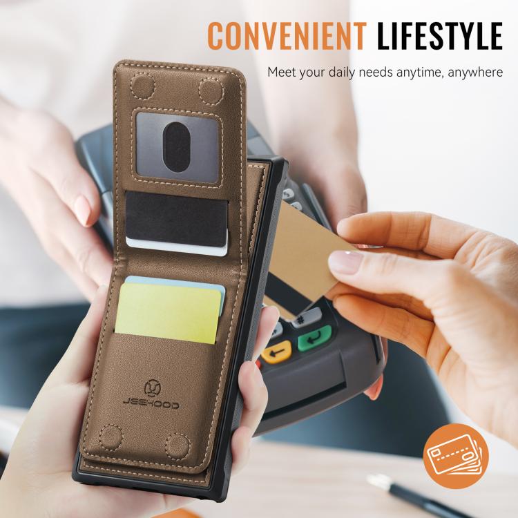 For Samsung Galaxy A13 5G JEEHOOD J06 British Style RFID MagSafe Card Bag PU Phone Case(Brown)