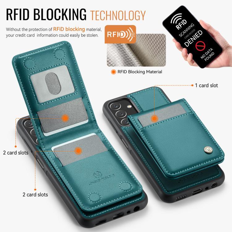 For Samsung Galaxy A13 5G JEEHOOD J06 British Style RFID MagSafe Card Bag PU Phone Case(Green)