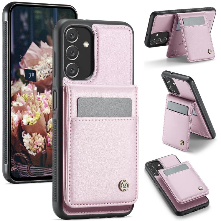 For Samsung Galaxy A13 5G JEEHOOD J06 British Style RFID MagSafe Card Bag PU Phone Case(Pink)