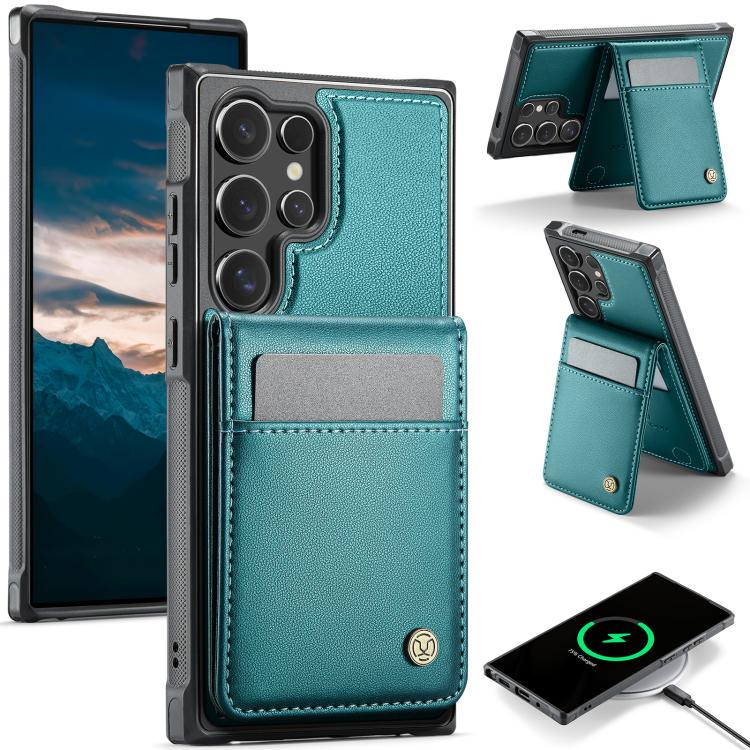 For Samsung Galaxy S23 Ultra 5G JEEHOOD J06 British Style RFID MagSafe Card Bag PU Phone Case(Green)