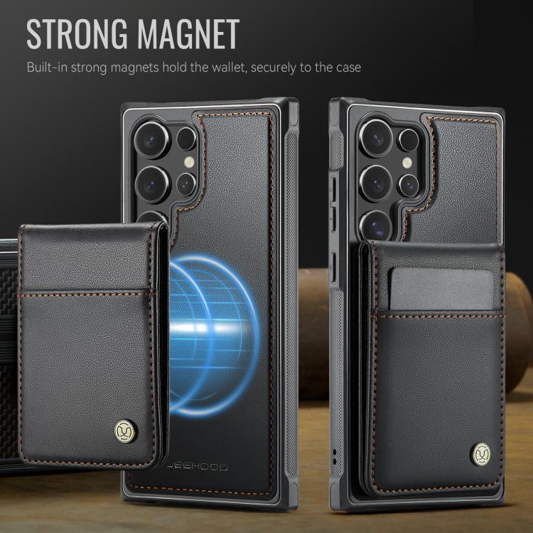 For Samsung Galaxy S23 Ultra 5G JEEHOOD J06 British Style RFID MagSafe Card Bag PU Phone Case(Black)