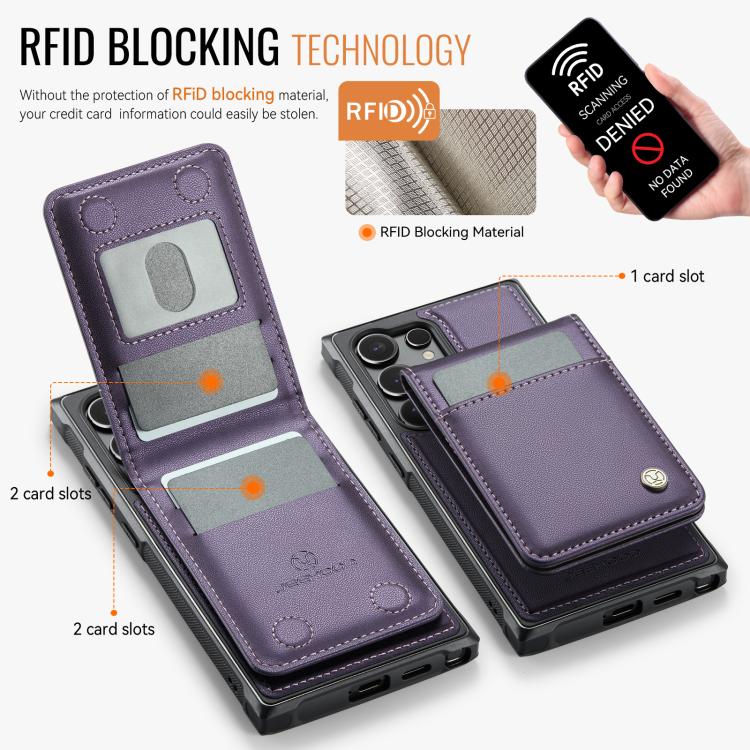 For Samsung Galaxy S24 Ultra 5G JEEHOOD J06 British Style RFID MagSafe Card Bag PU Phone Case(Purple)