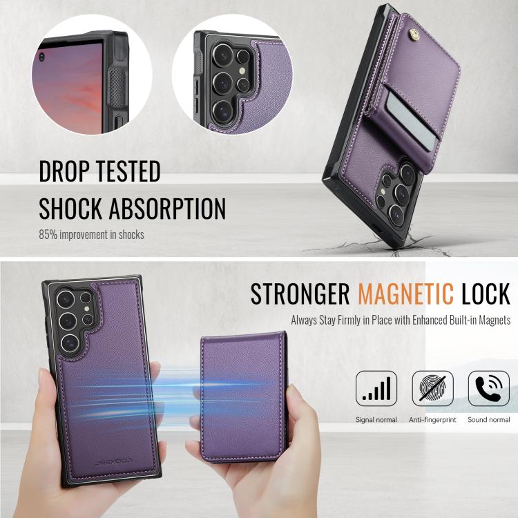For Samsung Galaxy S24 Ultra 5G JEEHOOD J06 British Style RFID MagSafe Card Bag PU Phone Case(Purple)