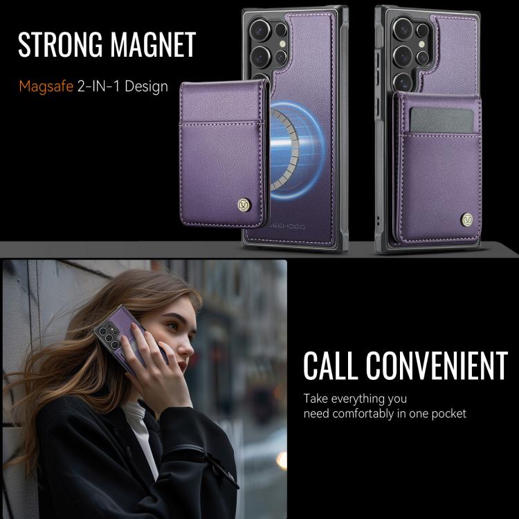 For Samsung Galaxy S24 Ultra 5G JEEHOOD J06 British Style RFID MagSafe Card Bag PU Phone Case(Purple)