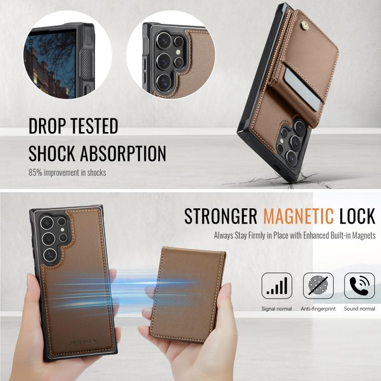 For Samsung Galaxy S24 Ultra 5G JEEHOOD J06 British Style RFID MagSafe Card Bag PU Phone Case(Brown)