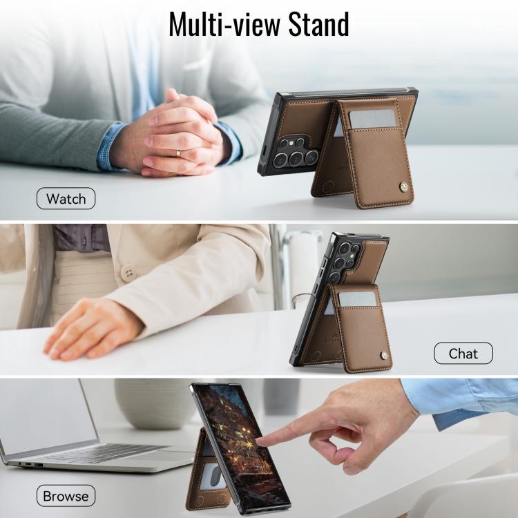 For Samsung Galaxy S24 Ultra 5G JEEHOOD J06 British Style RFID MagSafe Card Bag PU Phone Case(Brown)