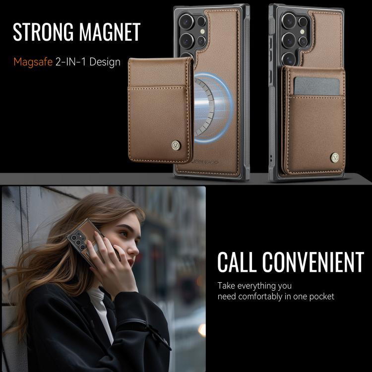 For Samsung Galaxy S24 Ultra 5G JEEHOOD J06 British Style RFID MagSafe Card Bag PU Phone Case(Brown)