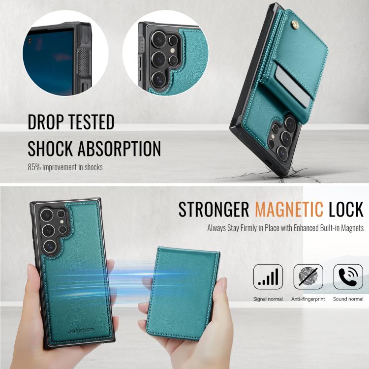 For Samsung Galaxy S24 Ultra 5G JEEHOOD J06 British Style RFID MagSafe Card Bag PU Phone Case(Green)