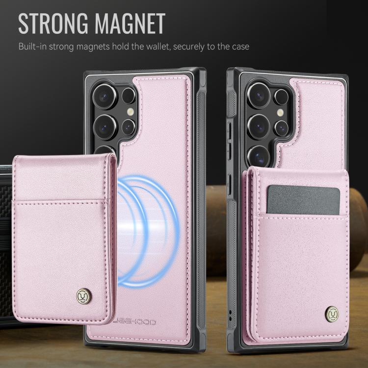 For Samsung Galaxy S24 Ultra 5G JEEHOOD J06 British Style RFID MagSafe Card Bag PU Phone Case(Pink)