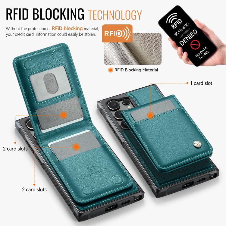 For Samsung Galaxy S25 Ultra 5G JEEHOOD J06 British Style RFID MagSafe Card Bag PU Phone Case(Green)