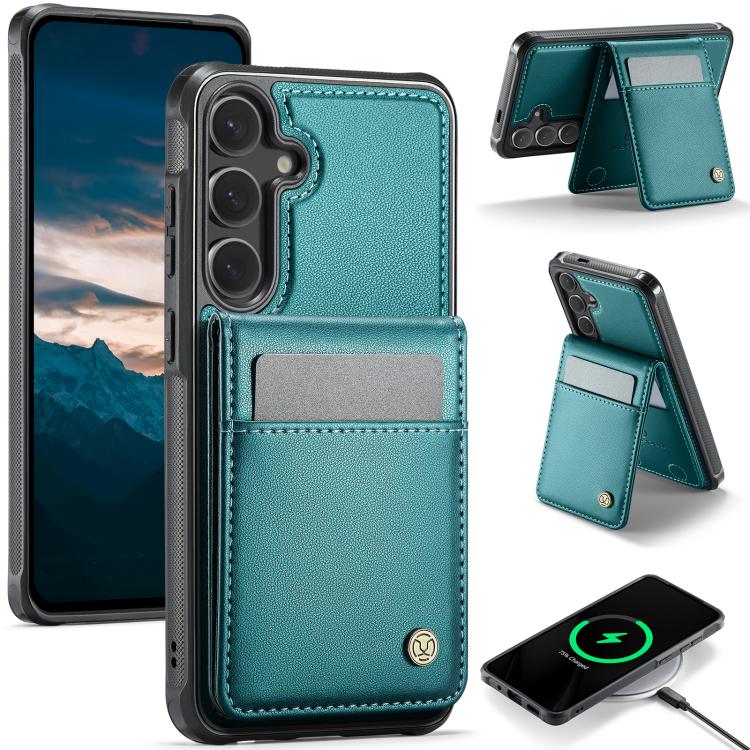 For Samsung Galaxy S25+ 5G JEEHOOD J06 British Style RFID MagSafe Card Bag PU Phone Case(Green)