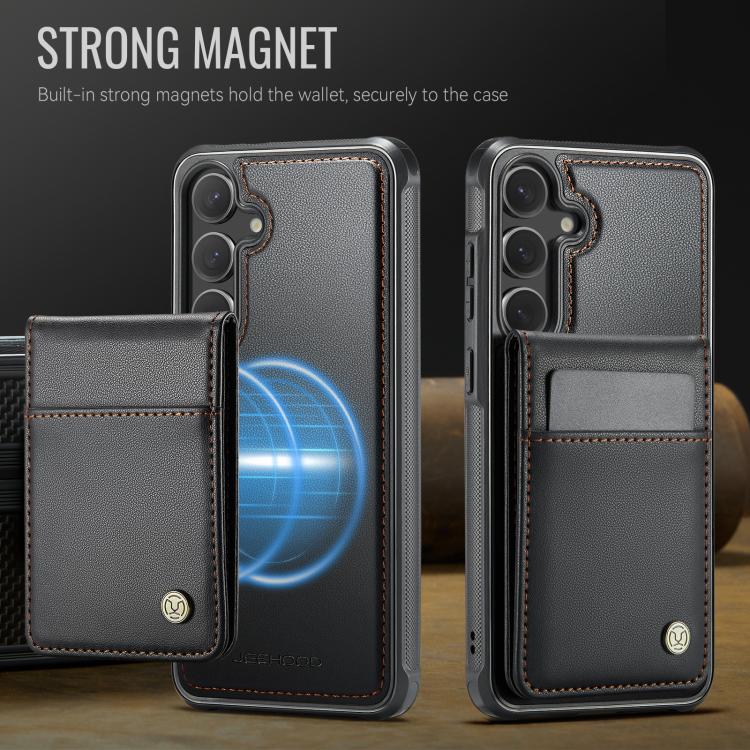 For Samsung Galaxy S25+ 5G JEEHOOD J06 British Style RFID MagSafe Card Bag PU Phone Case(Black)