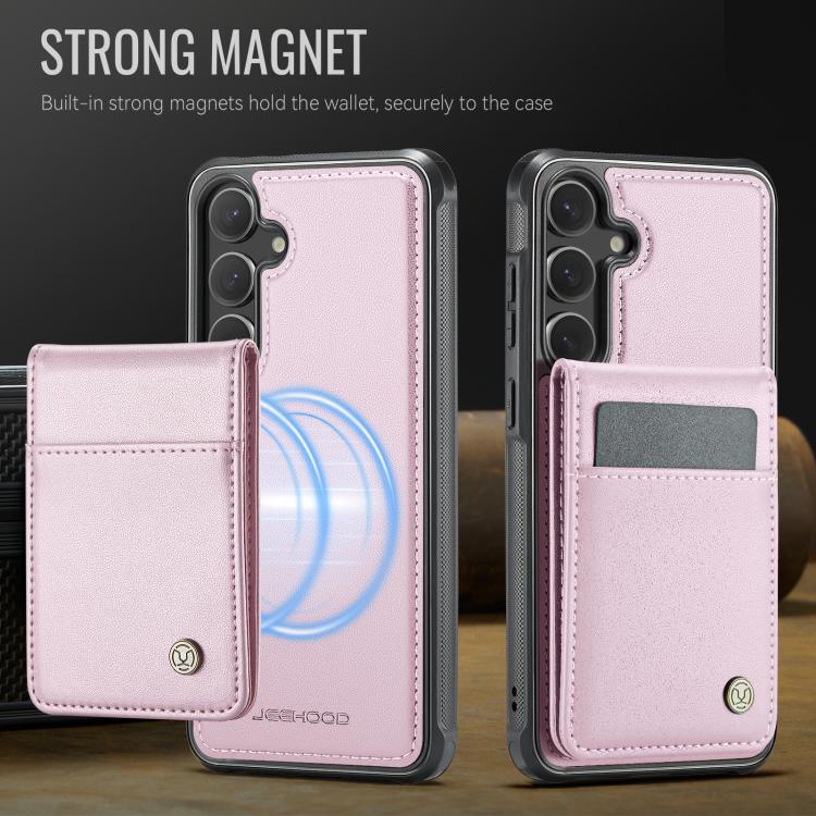 For Samsung Galaxy S25+ 5G JEEHOOD J06 British Style RFID MagSafe Card Bag PU Phone Case(Pink)