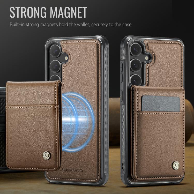 For Samsung Galaxy S24+ 5G JEEHOOD J06 British Style RFID MagSafe Card Bag PU Phone Case(Brown)