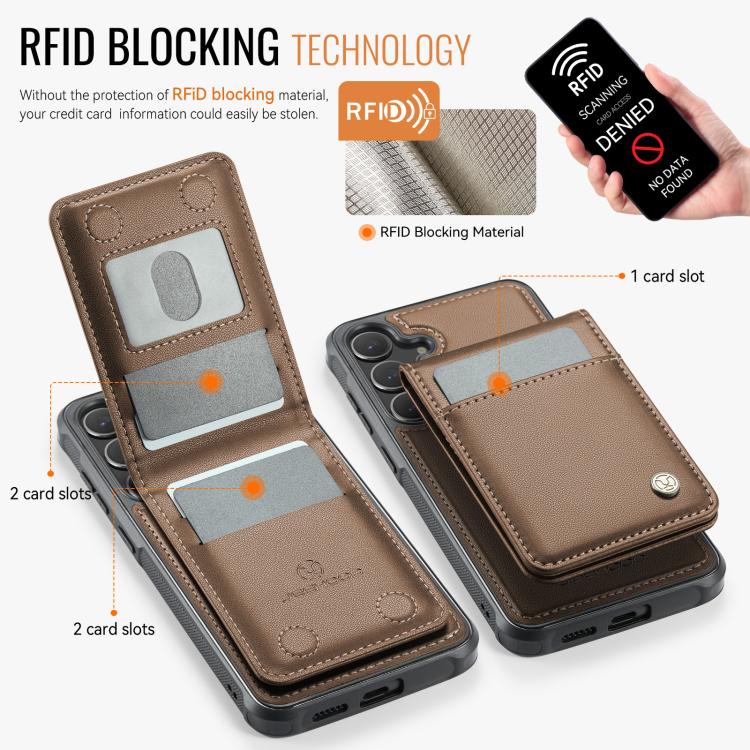 For Samsung Galaxy S24+ 5G JEEHOOD J06 British Style RFID MagSafe Card Bag PU Phone Case(Brown)