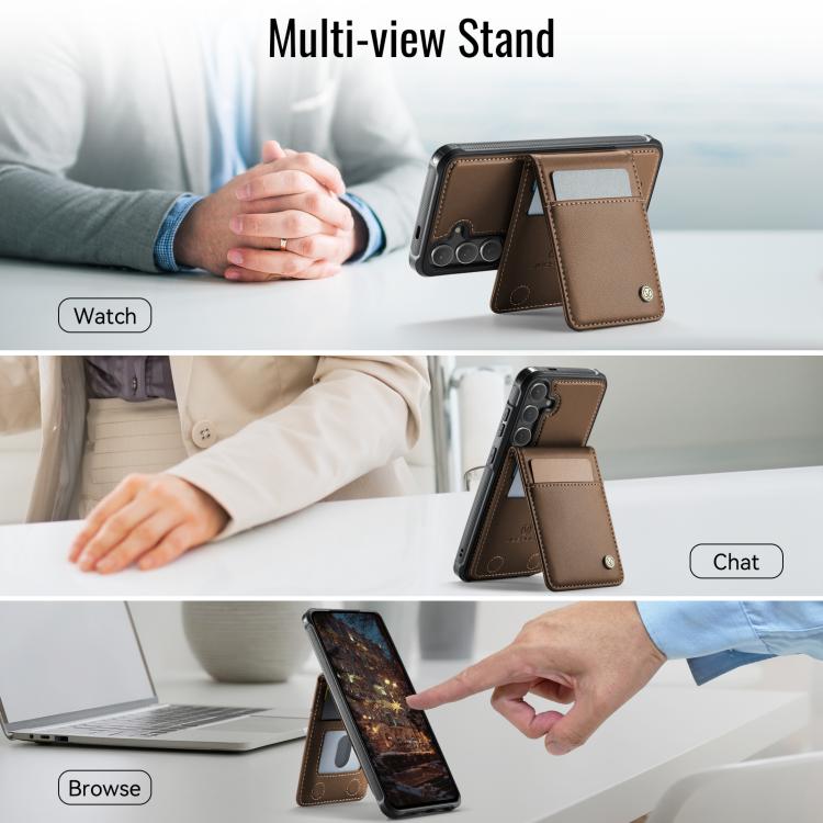 For Samsung Galaxy S24+ 5G JEEHOOD J06 British Style RFID MagSafe Card Bag PU Phone Case(Brown)