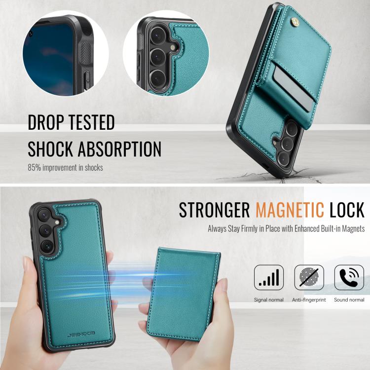 For Samsung Galaxy S24+ 5G JEEHOOD J06 British Style RFID MagSafe Card Bag PU Phone Case(Green)