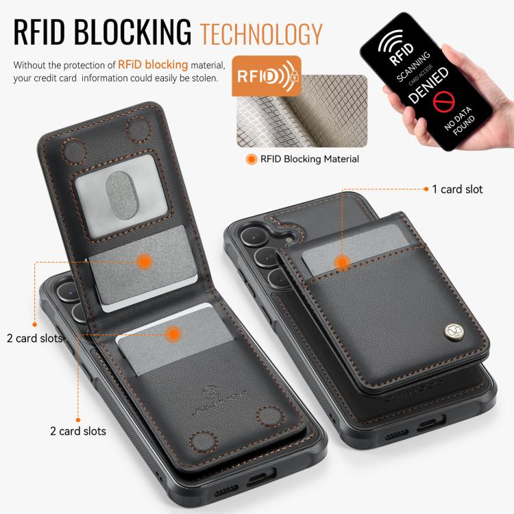 For Samsung Galaxy S24+ 5G JEEHOOD J06 British Style RFID MagSafe Card Bag PU Phone Case(Black)