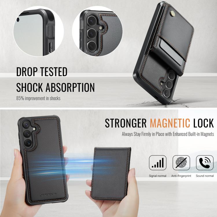For Samsung Galaxy S24+ 5G JEEHOOD J06 British Style RFID MagSafe Card Bag PU Phone Case(Black)