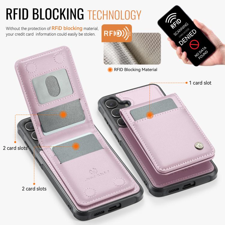 For Samsung Galaxy S24+ 5G JEEHOOD J06 British Style RFID MagSafe Card Bag PU Phone Case(Pink)