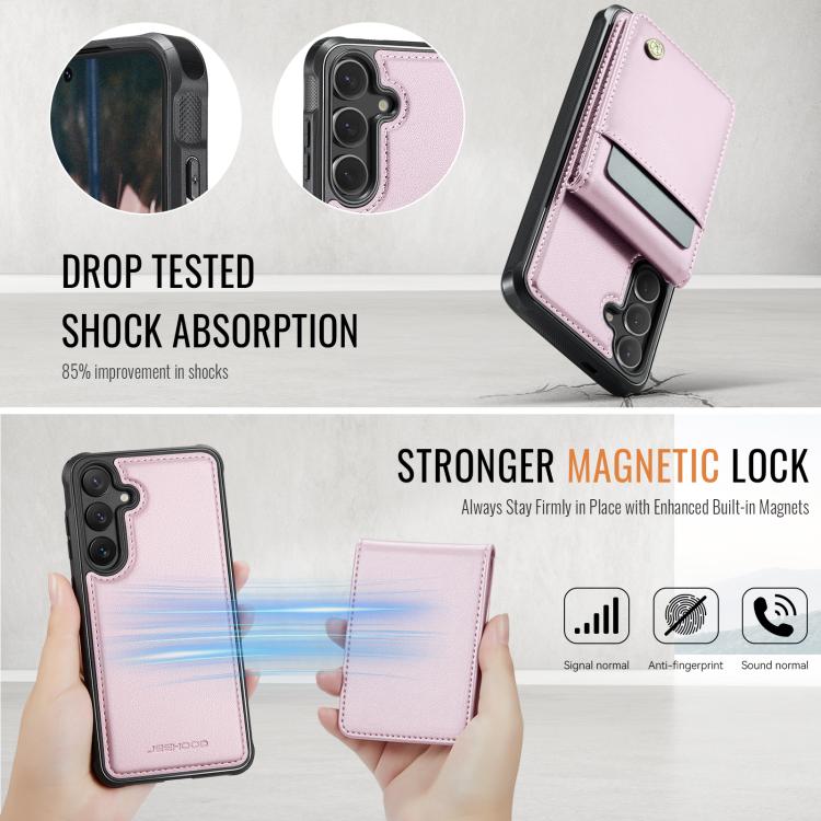 For Samsung Galaxy S24+ 5G JEEHOOD J06 British Style RFID MagSafe Card Bag PU Phone Case(Pink)