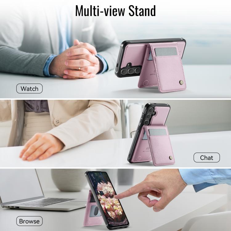 For Samsung Galaxy S24+ 5G JEEHOOD J06 British Style RFID MagSafe Card Bag PU Phone Case(Pink)