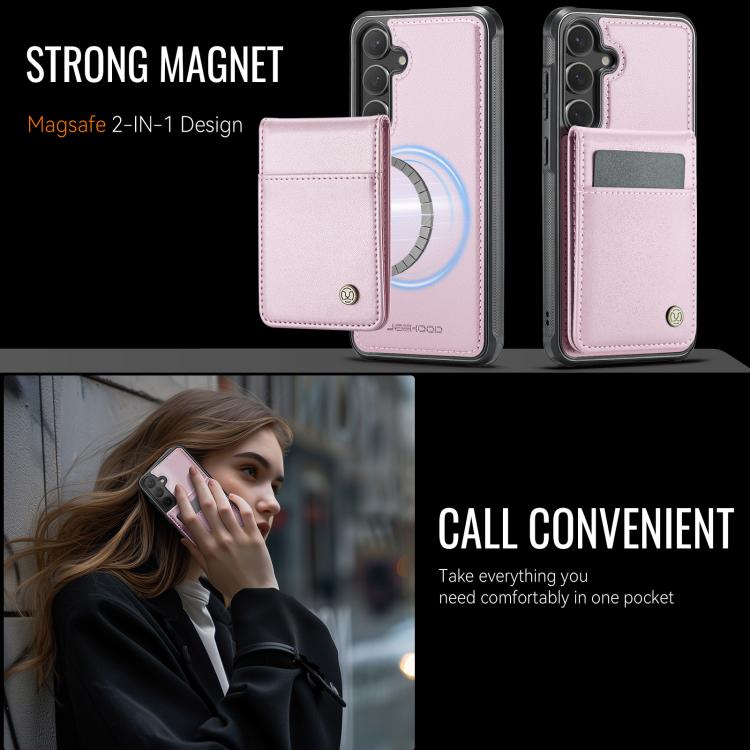 For Samsung Galaxy S24+ 5G JEEHOOD J06 British Style RFID MagSafe Card Bag PU Phone Case(Pink)