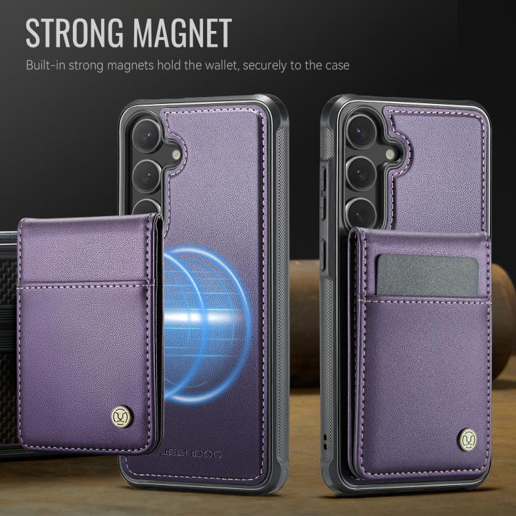 For Samsung Galaxy S24 5G JEEHOOD J06 British Style RFID MagSafe Card Bag PU Phone Case(Purple)