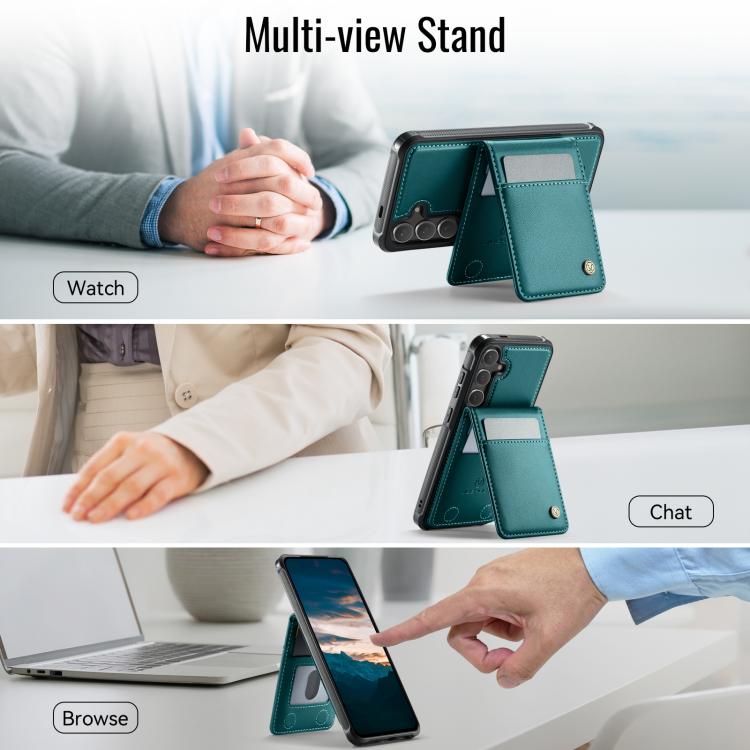 For Samsung Galaxy S24 5G JEEHOOD J06 British Style RFID MagSafe Card Bag PU Phone Case(Green)