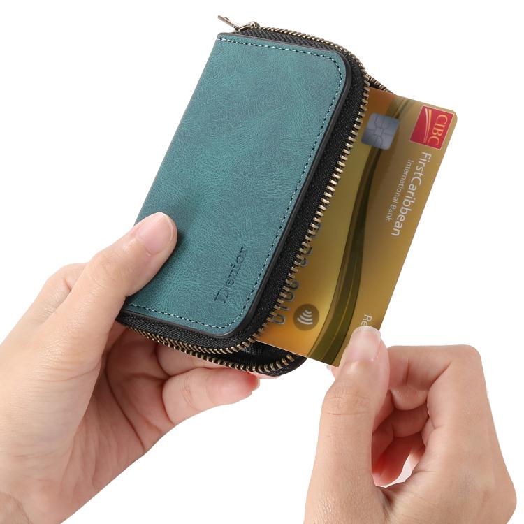 Denior V17 Skin Feel MagSafe RFID Zipper Wallet Card Bag Case(Green)