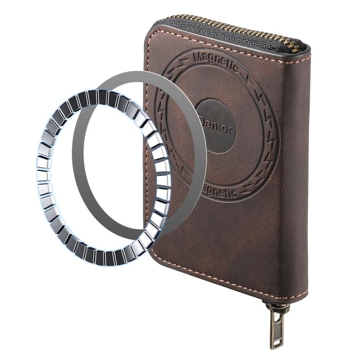 Denior V17 Skin Feel MagSafe RFID Zipper Wallet Card Bag Case(Brown)