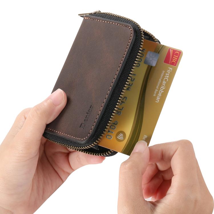 Denior V17 Skin Feel MagSafe RFID Zipper Wallet Card Bag Case(Brown)