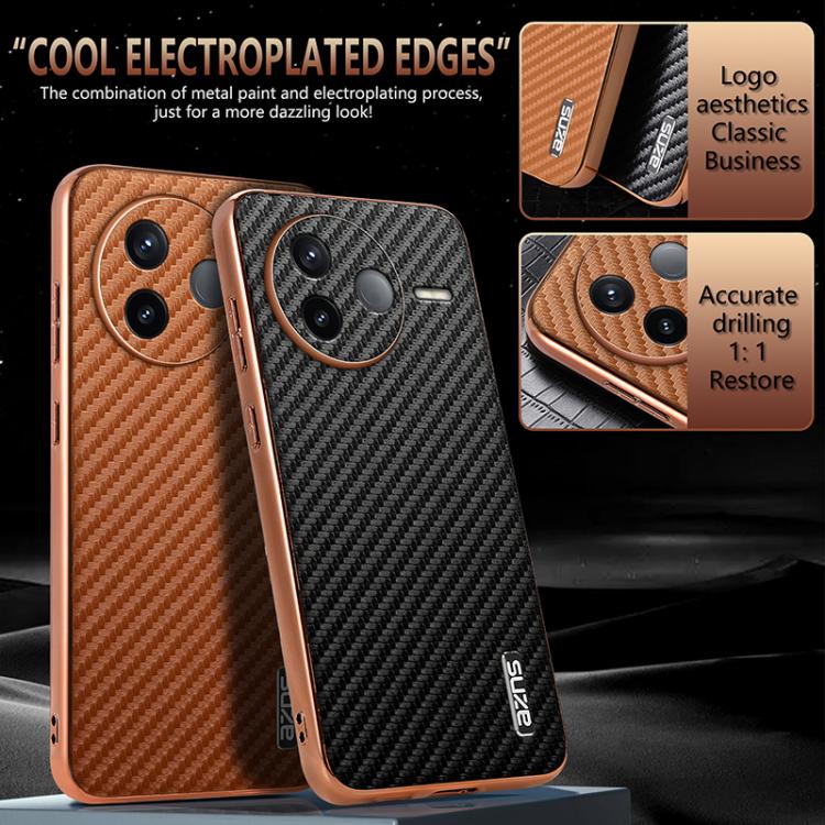 For Redmi K80 AZNS Electroplated Edge Carbon Fiber Texture Phone Case(Black)