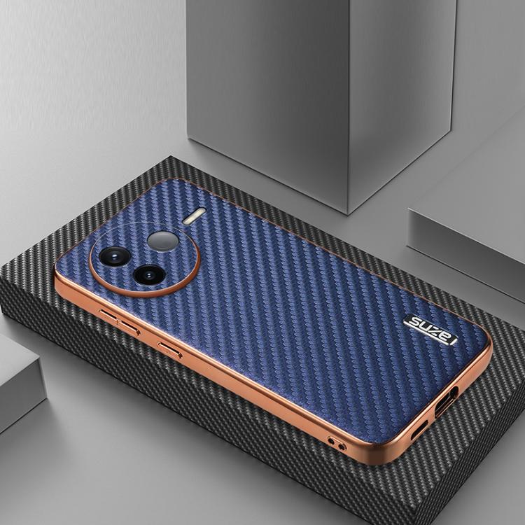 For Redmi K80 AZNS Electroplated Edge Carbon Fiber Texture Phone Case(Blue)