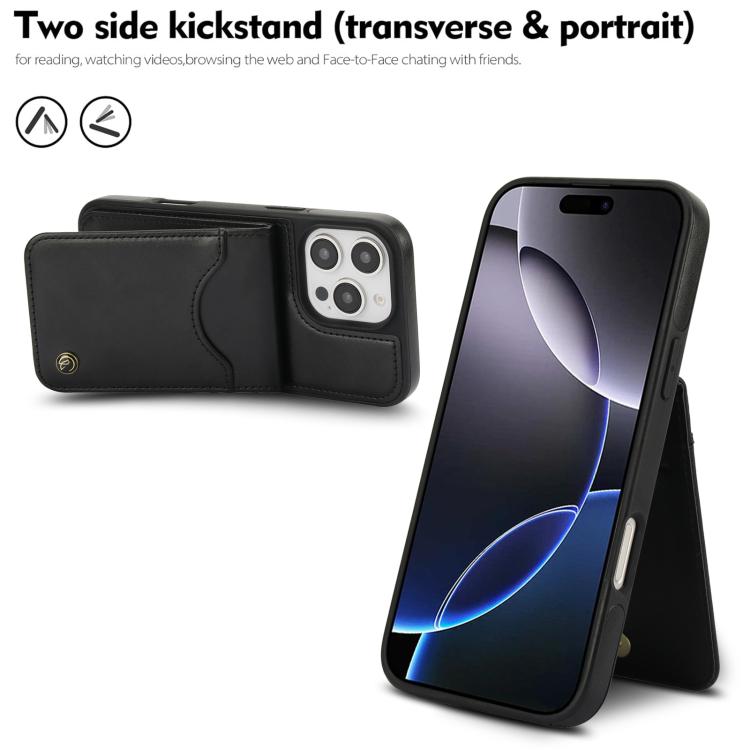 For iPhone 16 Pro Max AwQuer Vertical Flip Card Bag Holder Leather Phone Case(Black)