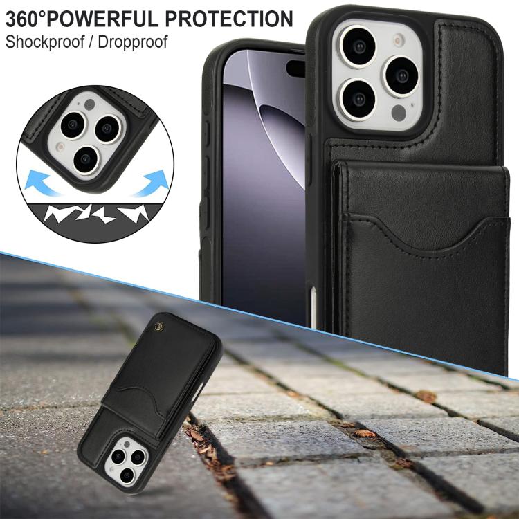 For iPhone 16 Pro Max AwQuer Vertical Flip Card Bag Holder Leather Phone Case(Black)