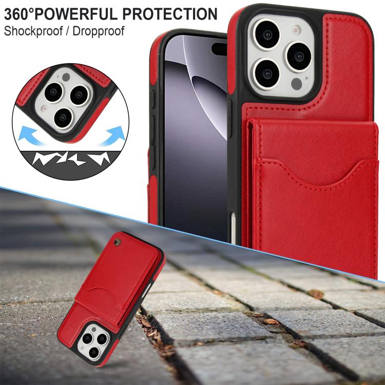 For iPhone 16 Pro Max AwQuer Vertical Flip Card Bag Holder Leather Phone Case(Red)
