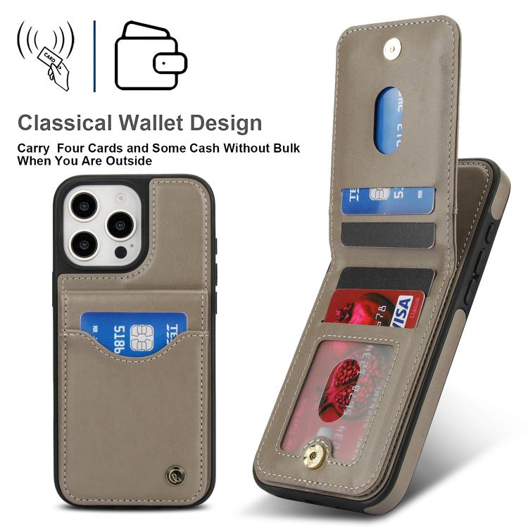 For iPhone 16 Pro Max AwQuer Vertical Flip Card Bag Holder Leather Phone Case(Grey)
