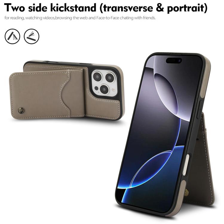 For iPhone 16 Pro Max AwQuer Vertical Flip Card Bag Holder Leather Phone Case(Grey)