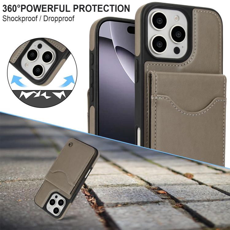 For iPhone 16 Pro Max AwQuer Vertical Flip Card Bag Holder Leather Phone Case(Grey)