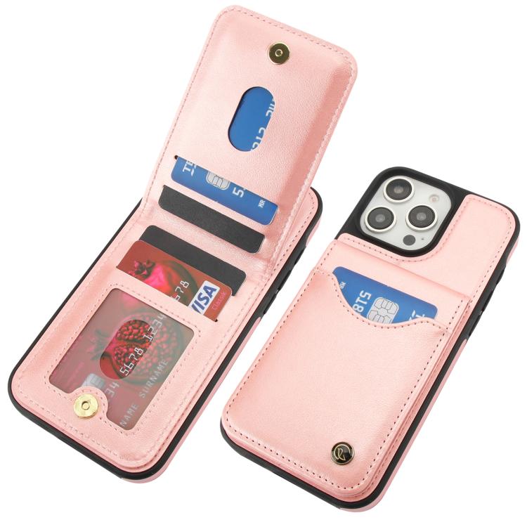 For iPhone 16 Pro Max AwQuer Vertical Flip Card Bag Holder Leather Phone Case(Rose Gold)