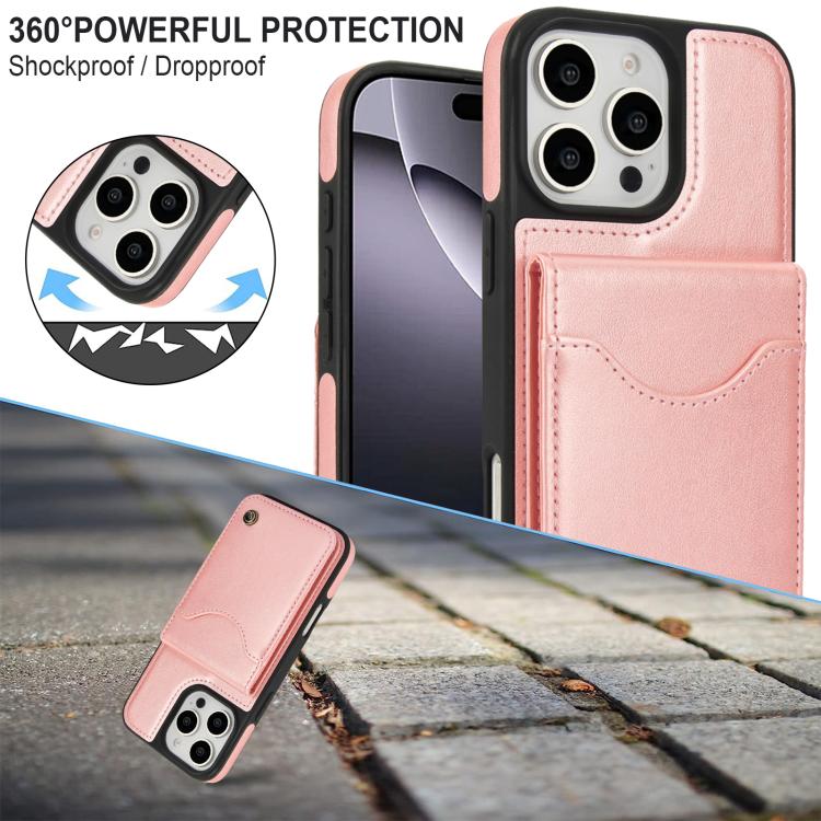 For iPhone 16 Pro Max AwQuer Vertical Flip Card Bag Holder Leather Phone Case(Rose Gold)