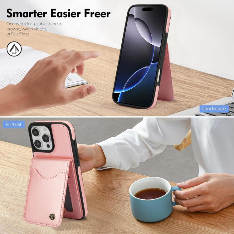 For iPhone 16 Pro Max AwQuer Vertical Flip Card Bag Holder Leather Phone Case(Rose Gold)