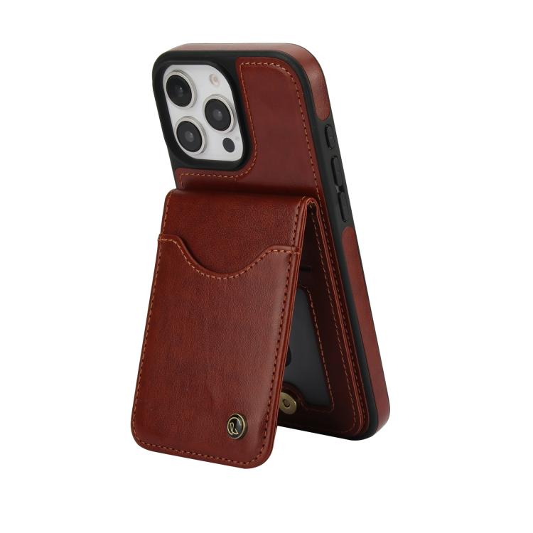 For iPhone 16 Pro Max AwQuer Vertical Flip Card Bag Holder Leather Phone Case(Brown)