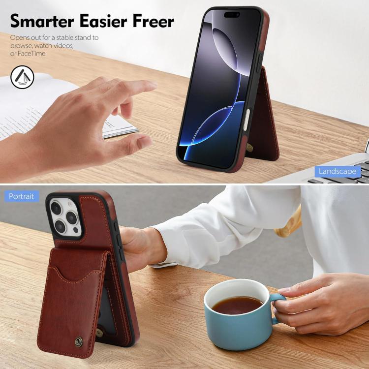 For iPhone 16 Pro Max AwQuer Vertical Flip Card Bag Holder Leather Phone Case(Brown)