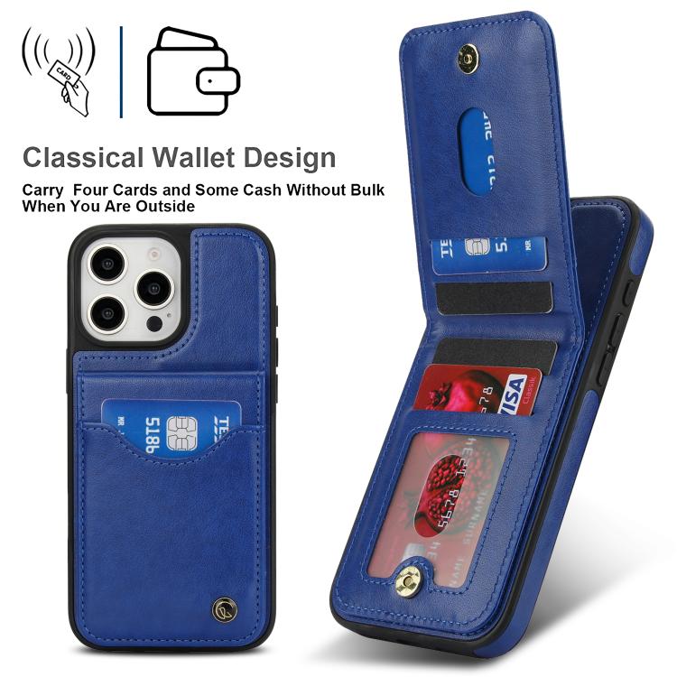 For iPhone 16 Pro AwQuer Vertical Flip Card Bag Holder Leather Phone Case(Blue)